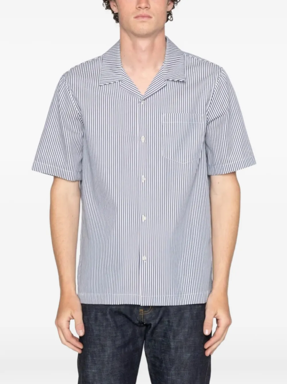 Naked and Famous Dubbel gestreept overhemd Blauw
