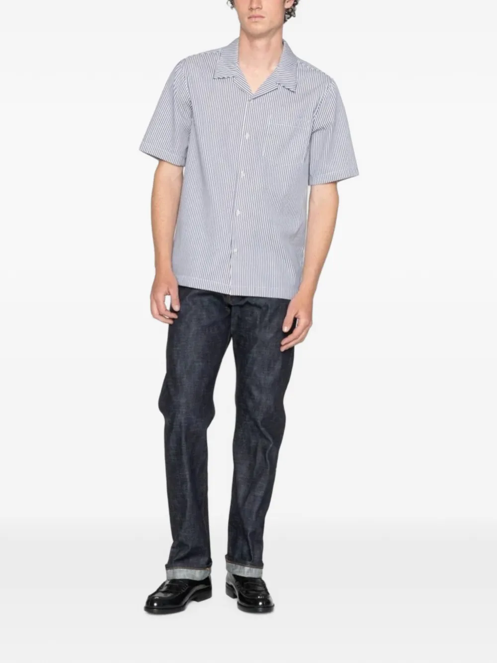 Naked and Famous Dubbel gestreept overhemd Blauw