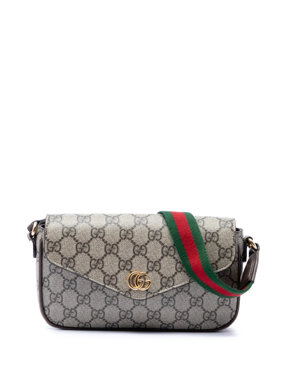 Pre-owned Gucci 2016-2026 Gg Supreme Web Ophidia Pochette Crossbody Bag In Neutrals