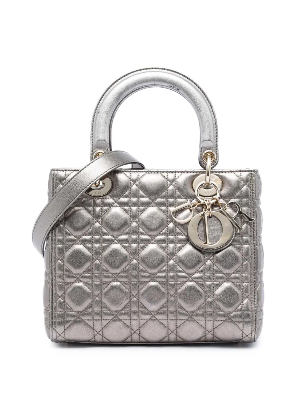 Christian Dior Pre-Owned 2018 Medium Metallic Lambskin Cannage Lady Dior satchel - Silber