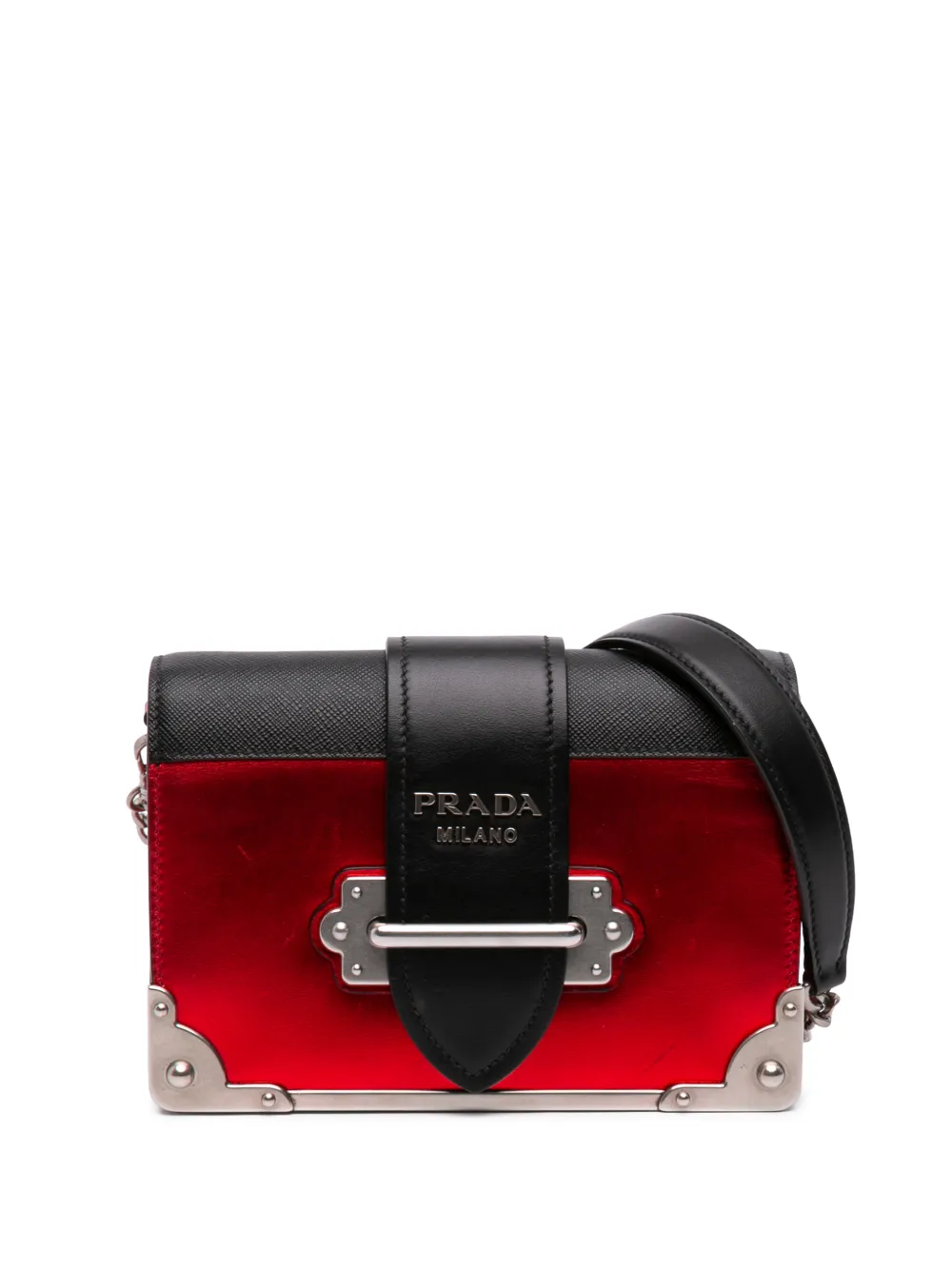 Prada Pre-Owned 2013-2026 Saffiano Trimmed Metallic Vitello Cahier Bag crossbody bag - Schwarz