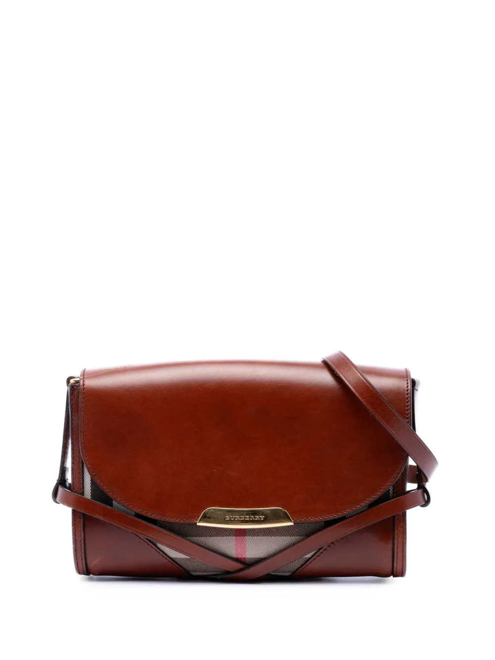 Burberry Pre-Owned 2000-2017 Leather and House Check Canvas Bridle Abbott crossbody bag - Marrone