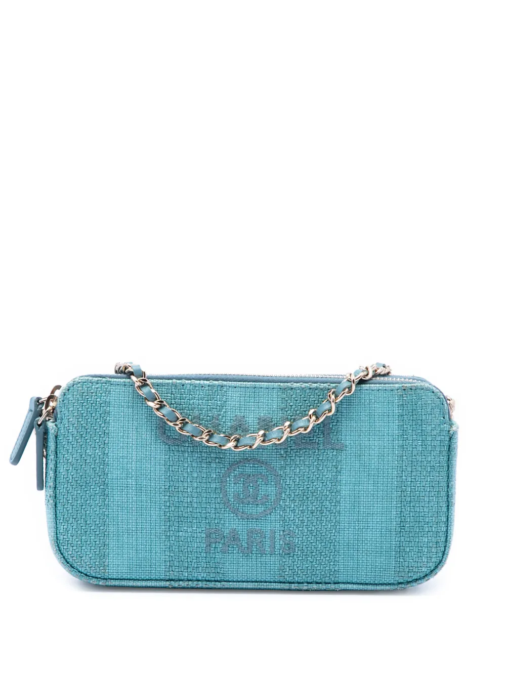 CHANEL Pre-Owned 2019 Raffia Deauville Double Zip Clutch with Chain crossbody bag - Blue