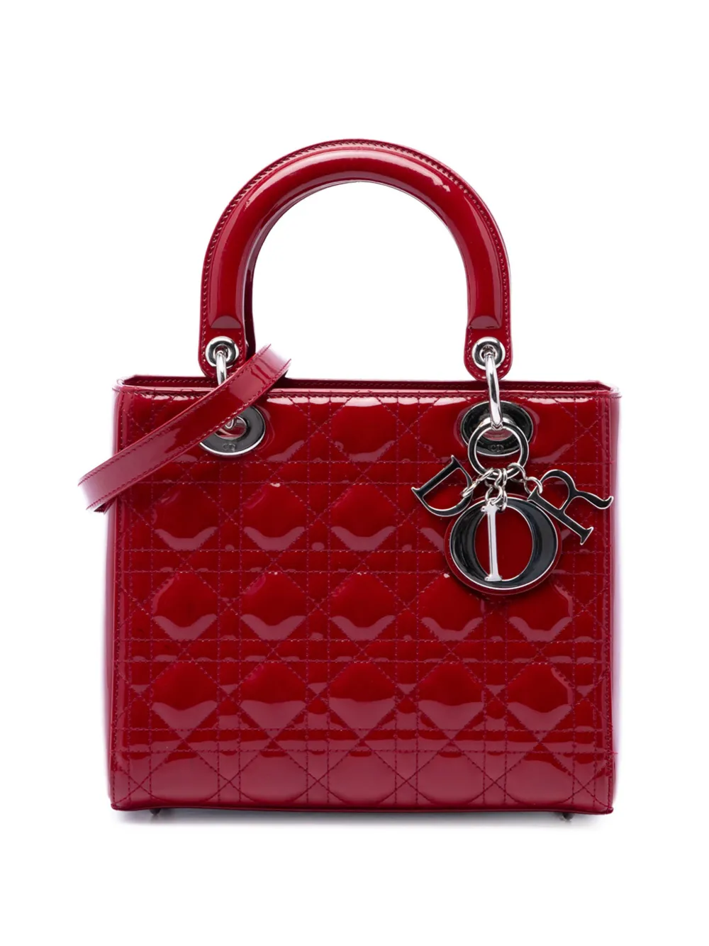 Christian Dior Pre-Owned 2015 Medium Patent Cannage Lady Dior satchel - Red