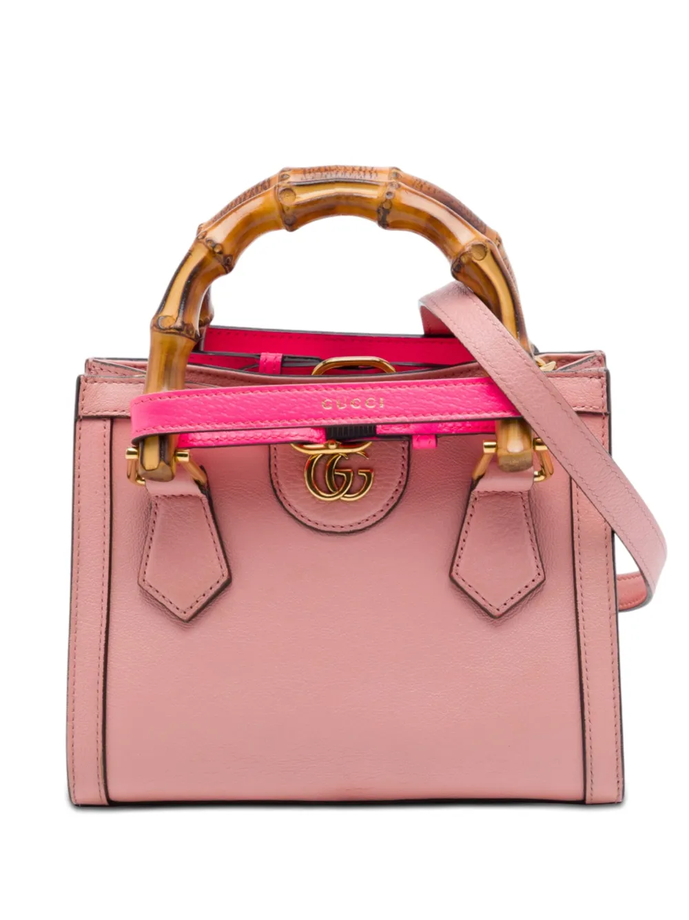 Pre-owned Gucci 2016-2026 Mini Calfskin Bamboo Diana Satchel In Pink