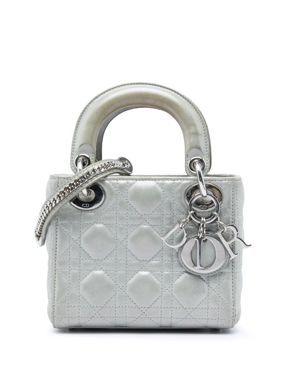 Christian Dior Pre-Owned 2015 Mini Iridescent Lambskin Cannage Lady Dior satchel - Silver