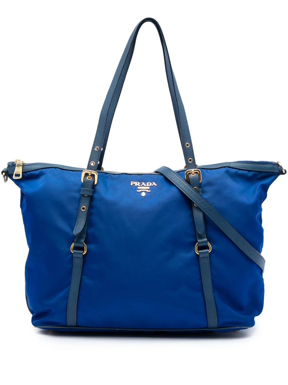 Prada Pre-Owned 2013-2026 Saffiano Trimmed Tessuto Zip Top Convertible Tote satchel - Blu