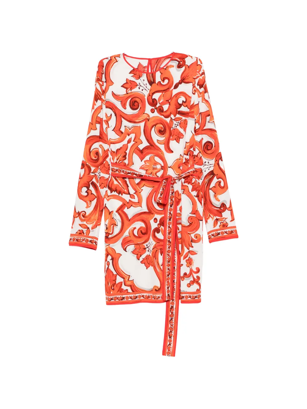 Dolce & Gabbana baroque-print belted mini dress - White