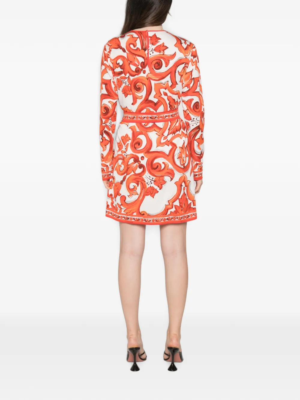 Dolce & Gabbana Mini-jurk met barocco-print en ceintuur Wit