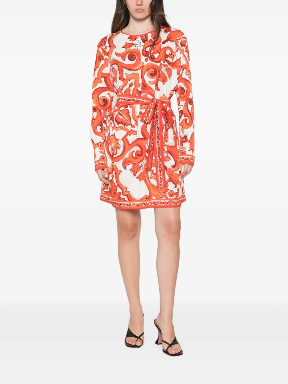 Dolce & Gabbana Mini-jurk met barocco-print en ceintuur Wit