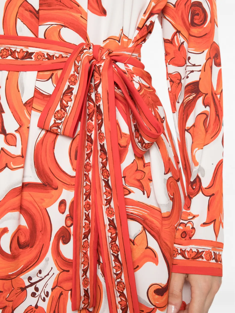 Dolce & Gabbana Mini-jurk met barocco-print en ceintuur Wit