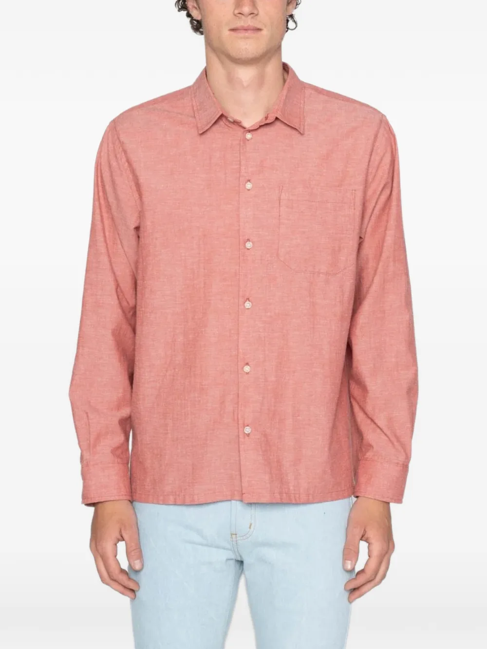 Naked and Famous Overhemd met borstzak Rood