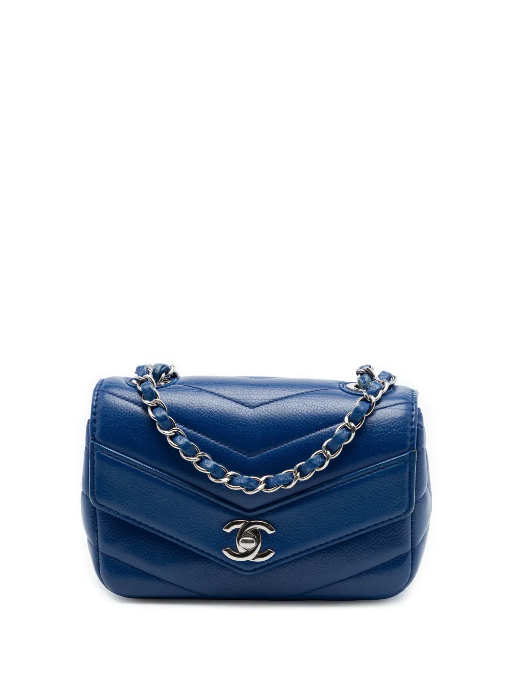 CHANEL Pre-Owned 2017-2018 Mini Caviar Chevron Data Center Envelope Flap crossbody bag - Blu