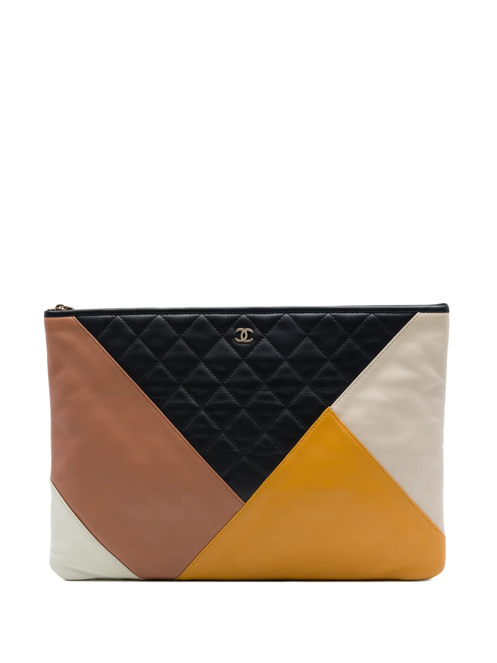CHANEL Pre-Owned 2016-2017 Large Quilted Lambskin Colorblock O Case clutch bag - Black