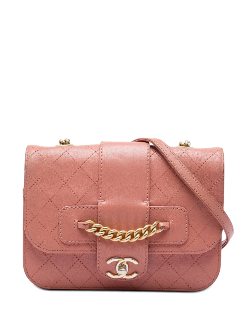 CHANEL Pre-Owned 2018 Small Quilted Sheepskin Front Chain Flap crossbody bag - Rosa