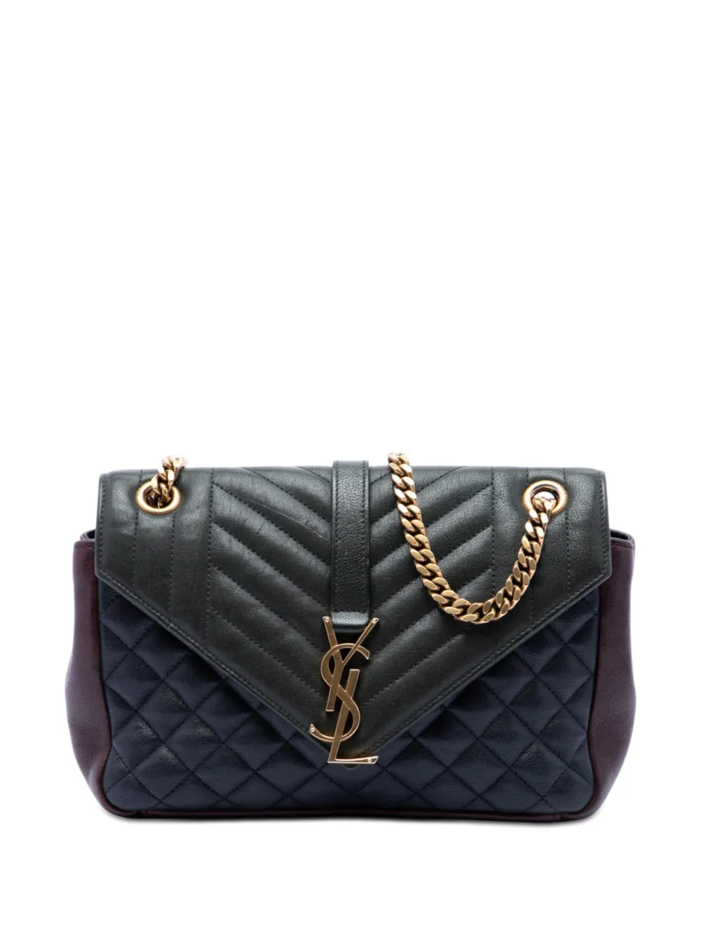 Saint Laurent Pre-Owned 2016 Medium Triquilt Tricolor Sheepskin Monogram College Bag shoulder bag - Verde