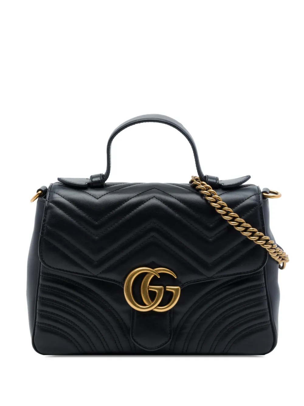 Pre-owned Gucci 2016-2026 Small Gg Marmont Matelasse Leather Top Handle Bag Satchel In Black