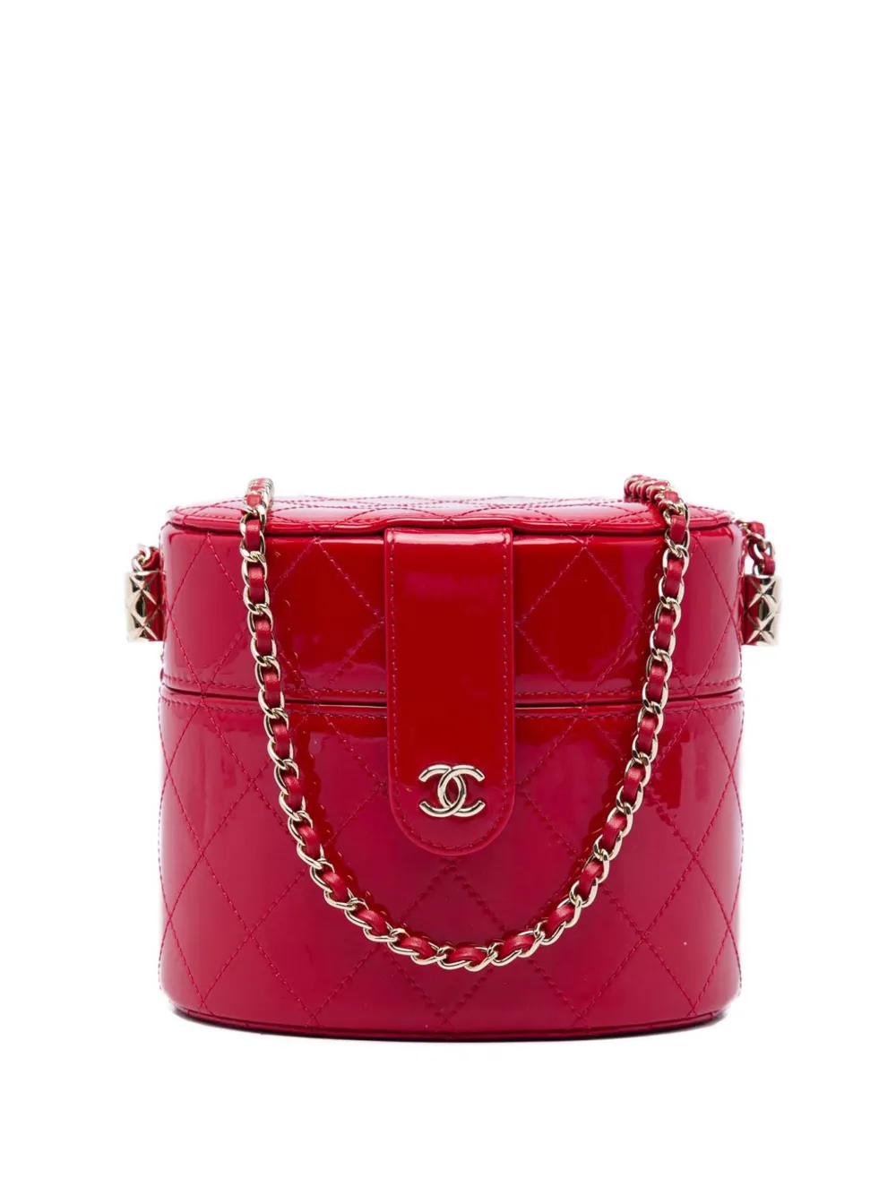 CHANEL Pre-Owned 2020 CC Quilted Patent Round Vanity Case with Chain crossbody bag - Rosso