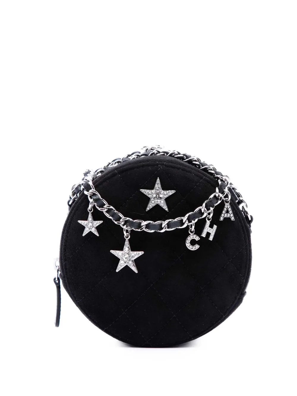 CHANEL Pre-Owned 2019 Quilted Suede Cocostellar Round Clutch with Chain crossbody bag - Black