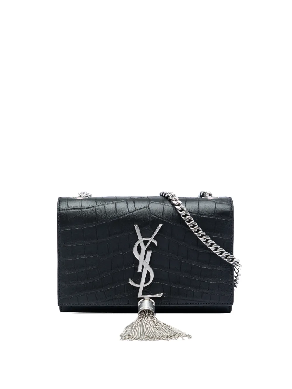 Saint Laurent Pre-Owned 2016 Small Croc Embossed Leather Monogram Kate Tassel crossbody bag - Schwarz