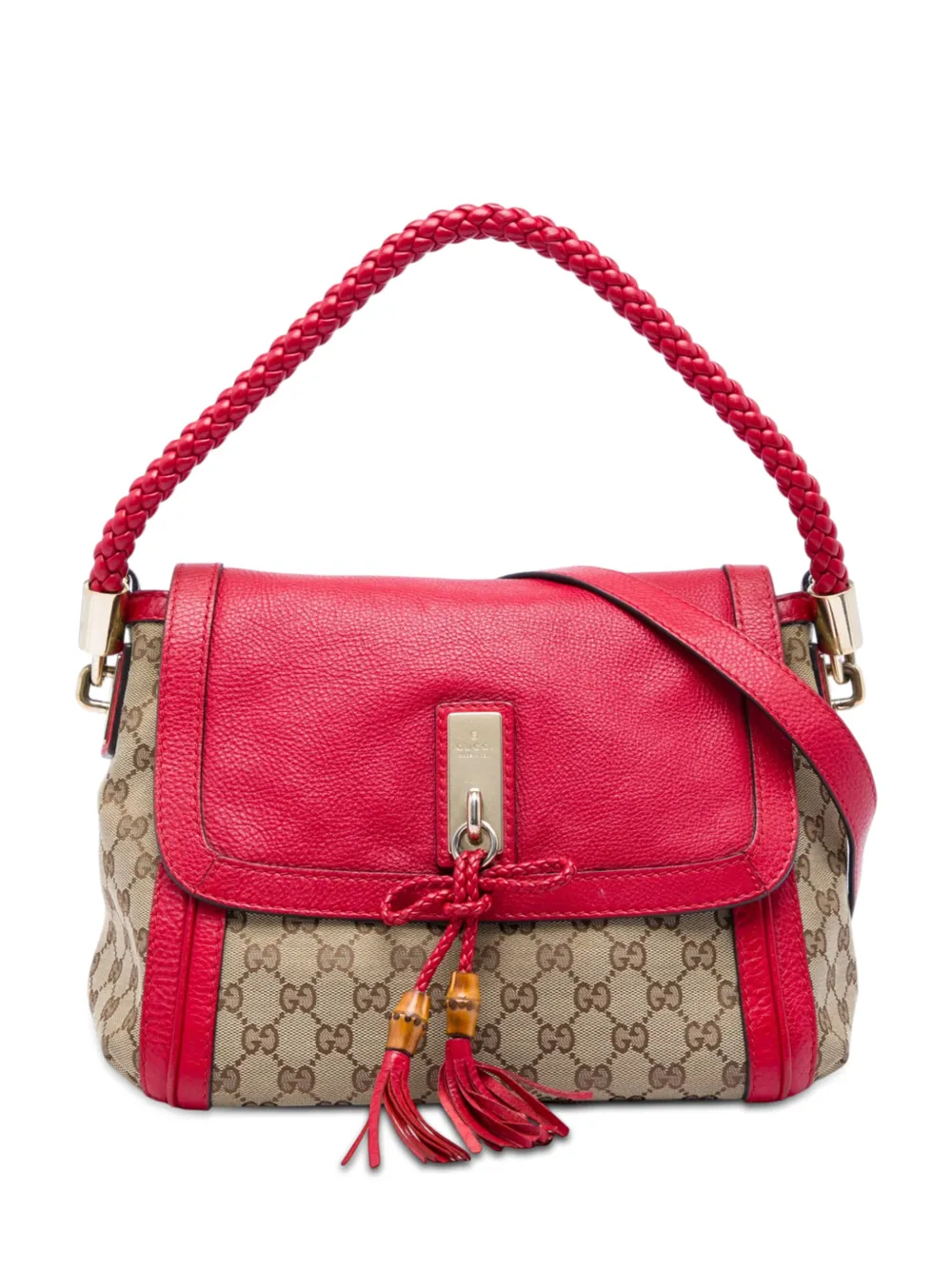 Pre-owned Gucci 2016-2026 Gg Canvas Bella Flap Satchel In Red