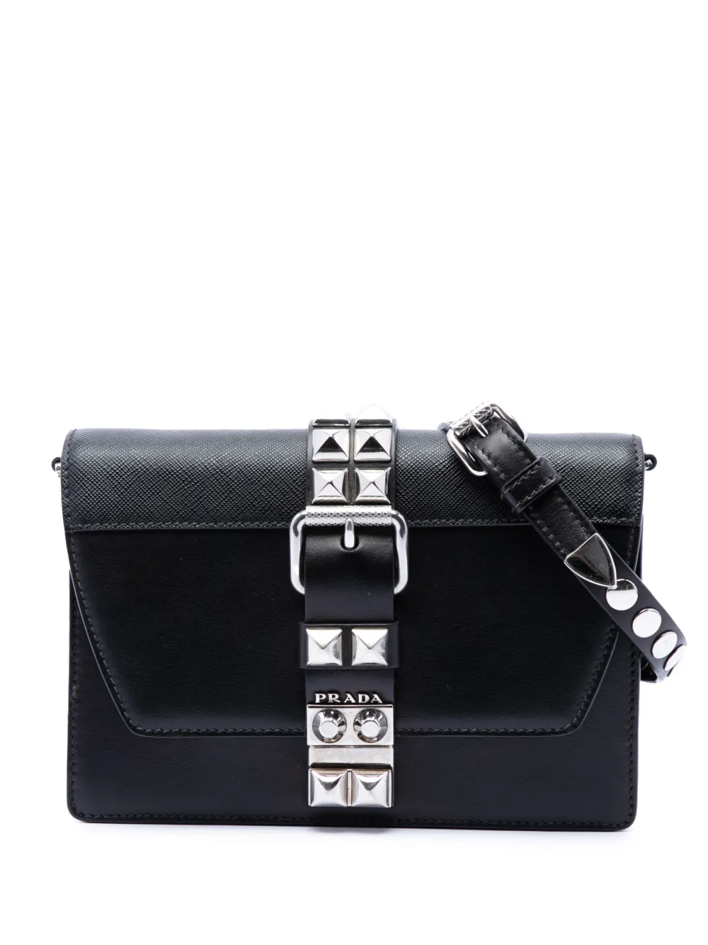 Prada Pre-Owned 2010-2026 City Calfskin and Saffiano Studded Elektra crossbody bag - Black