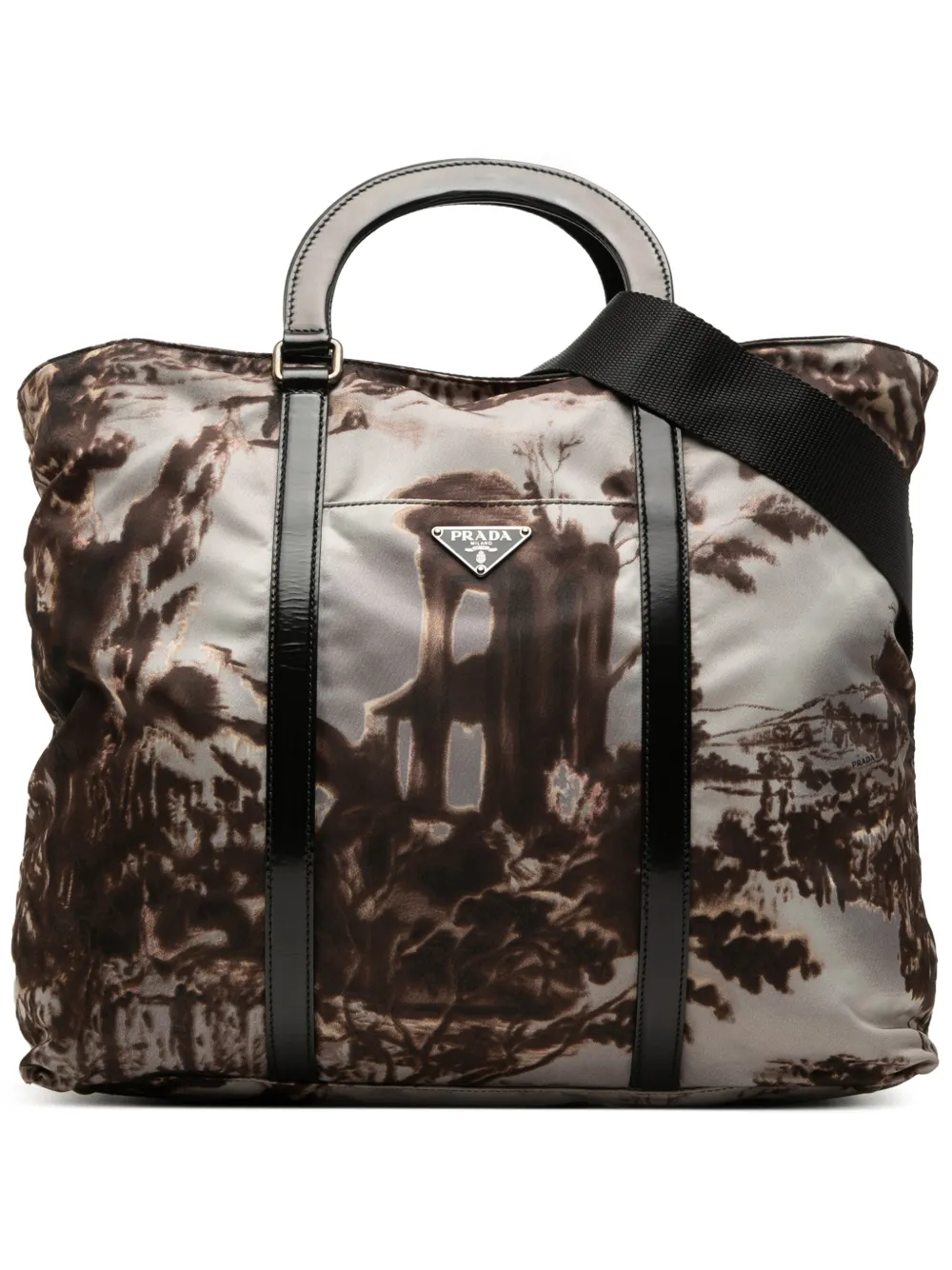 Prada Pre-Owned 2013-2026 Tessuto New York Street Templi Print Convertible Tote satchel - Braun
