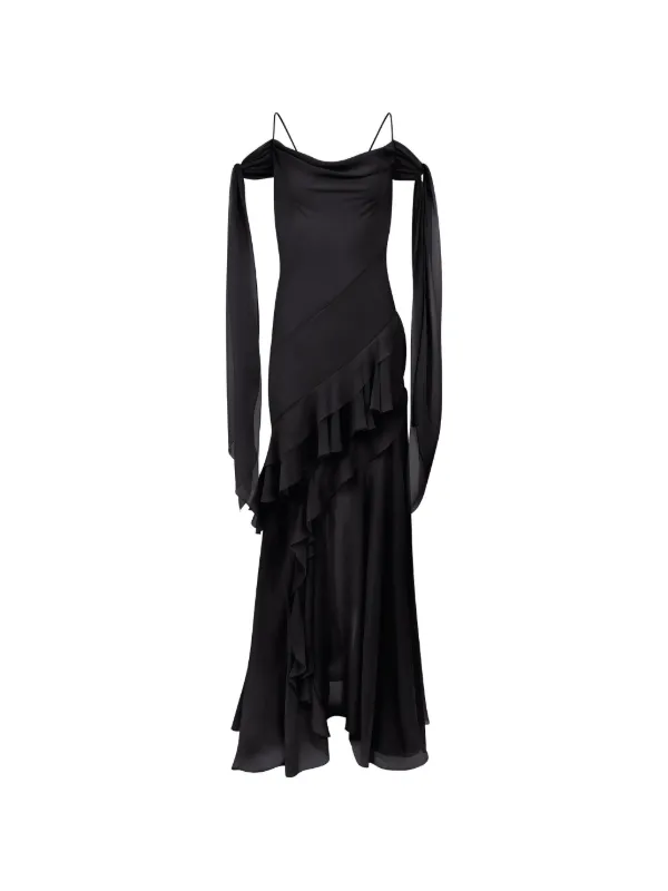Nina Ricci Ruffled Silk Dress in Black