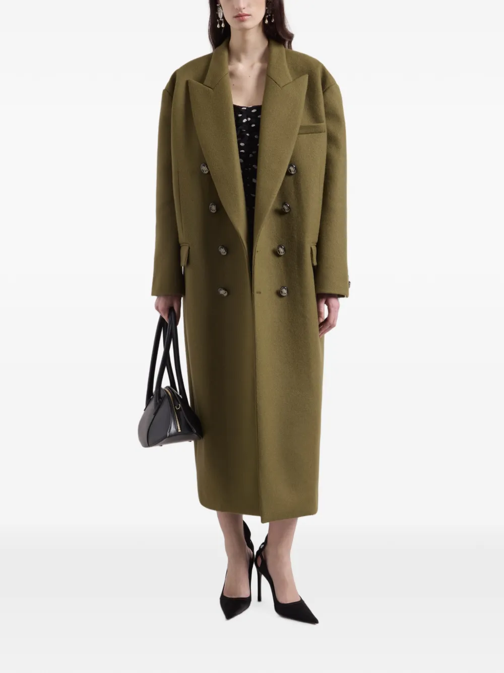 Nina Ricci Wollen jas met dubbele rij knopen Groen