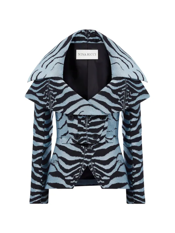 Nina Ricci Tiger-jacquard Double-breasted Jacket in Blue