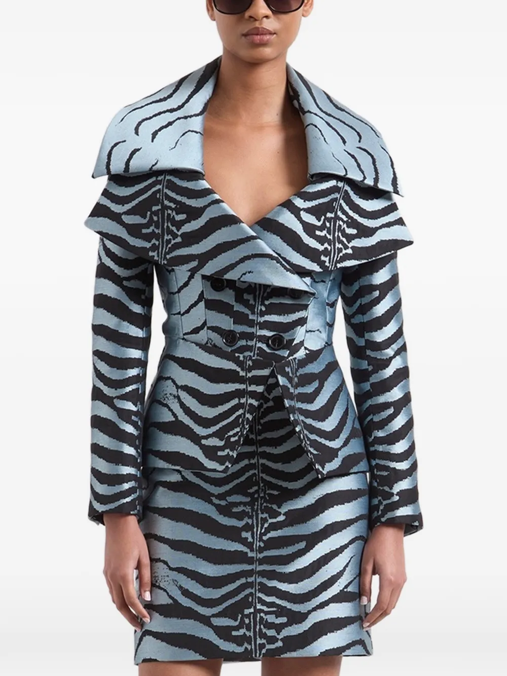 Nina Ricci Jack met dubbele rij knopen en tijgerjacquard Blauw
