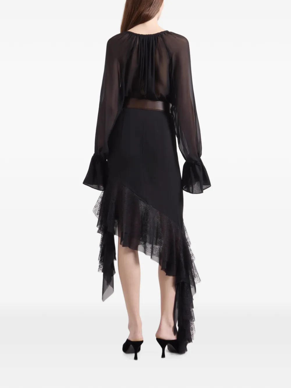 Nina Ricci asymmetric lace-trim midi skirt Zwart