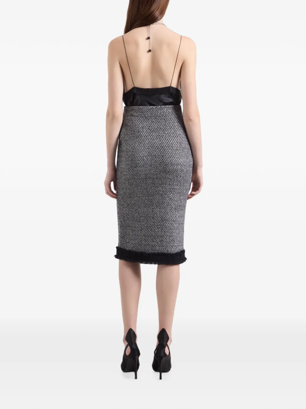 Nina Ricci Tweed Frayed-edge Midi Skirt in Grey, view 4