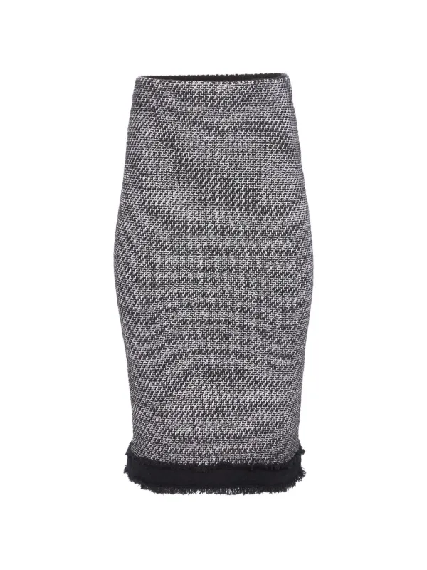 Nina Ricci Tweed Frayed-edge Midi Skirt in Grey