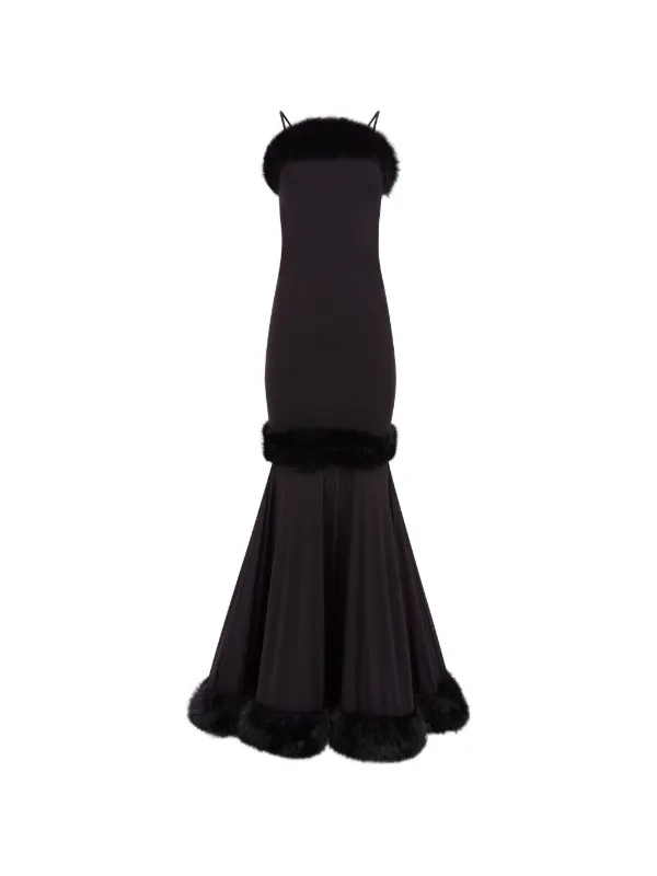 Nina Ricci Faux-fur Trim Maxi Dress in Black