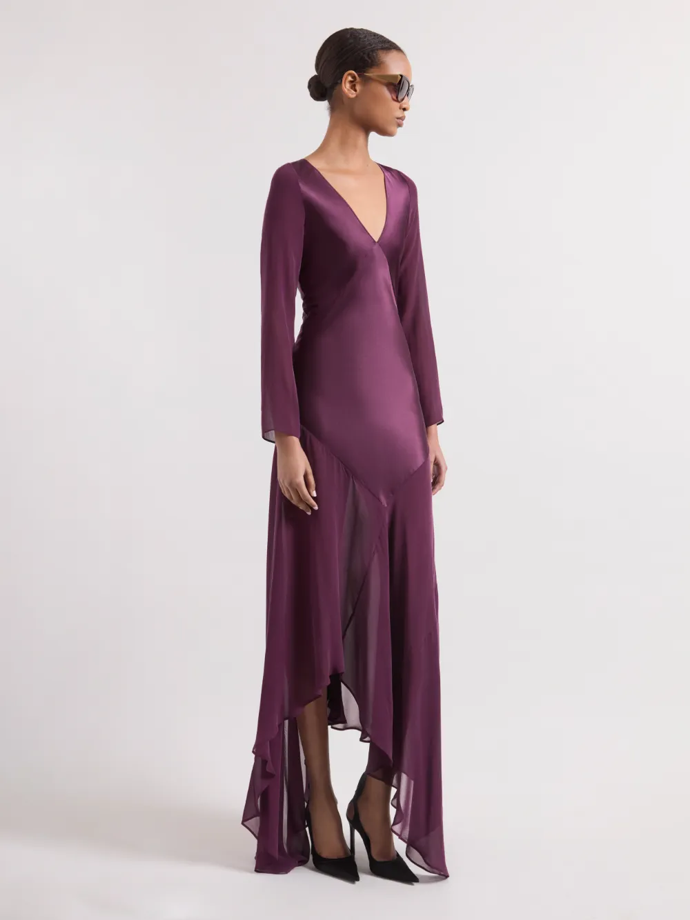 Nina Ricci Asymmetrische jurk met strik-detail en lange mouwen Paars