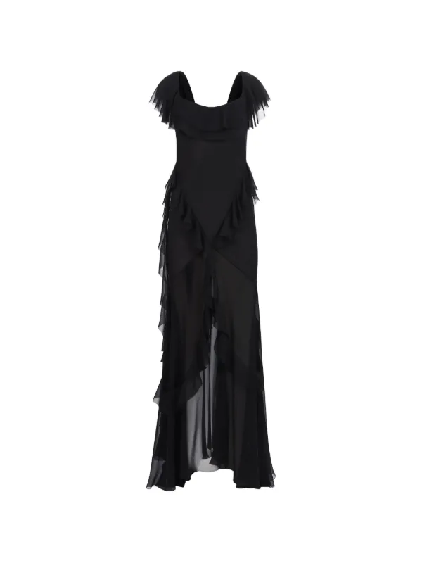 Nina Ricci Ruffled Silk Maxi Dress in Black
