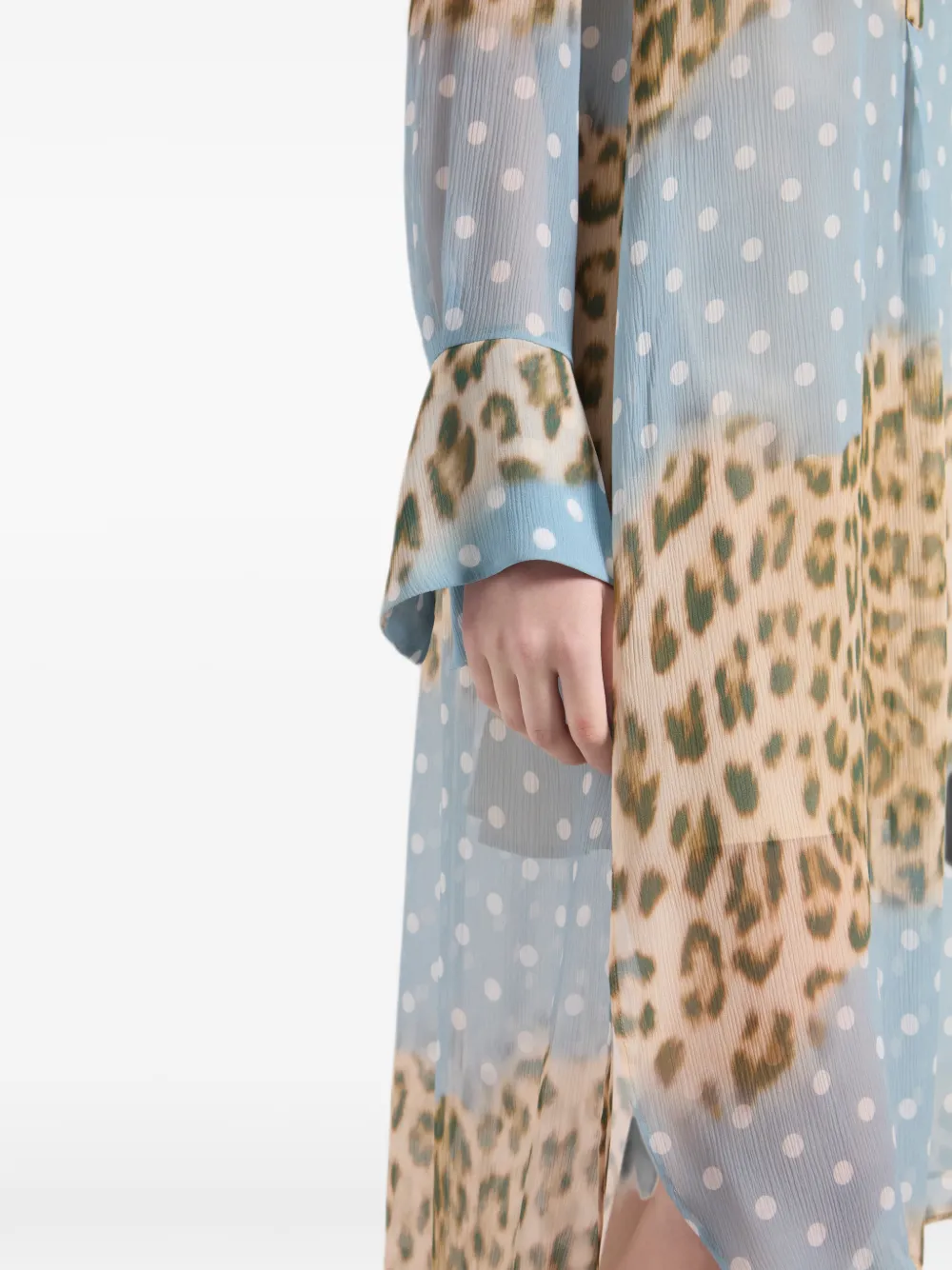 Nina Ricci Leopard and Polka-dot Print Shirt Midi Dress in Blue, view 5