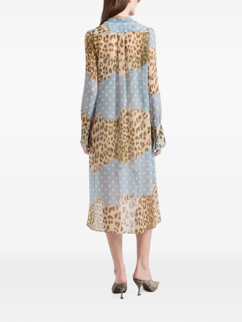 Nina Ricci Leopard and Polka-dot Print Shirt Midi Dress in Blue, view 4