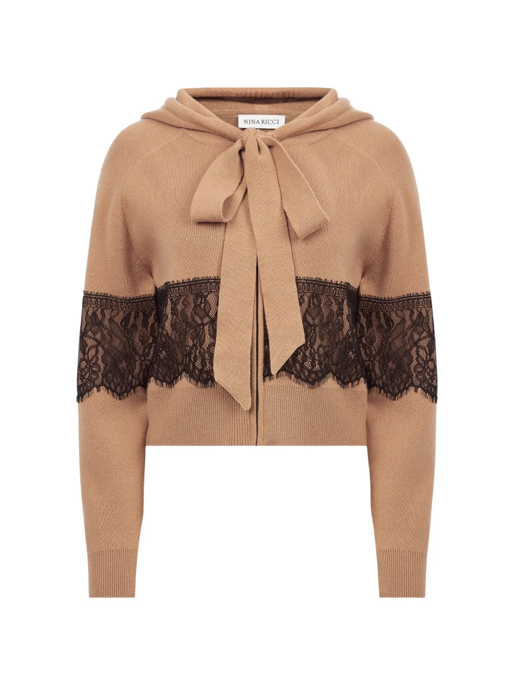 Nina Ricci lace-trim pussy-bow hoodie - Nude