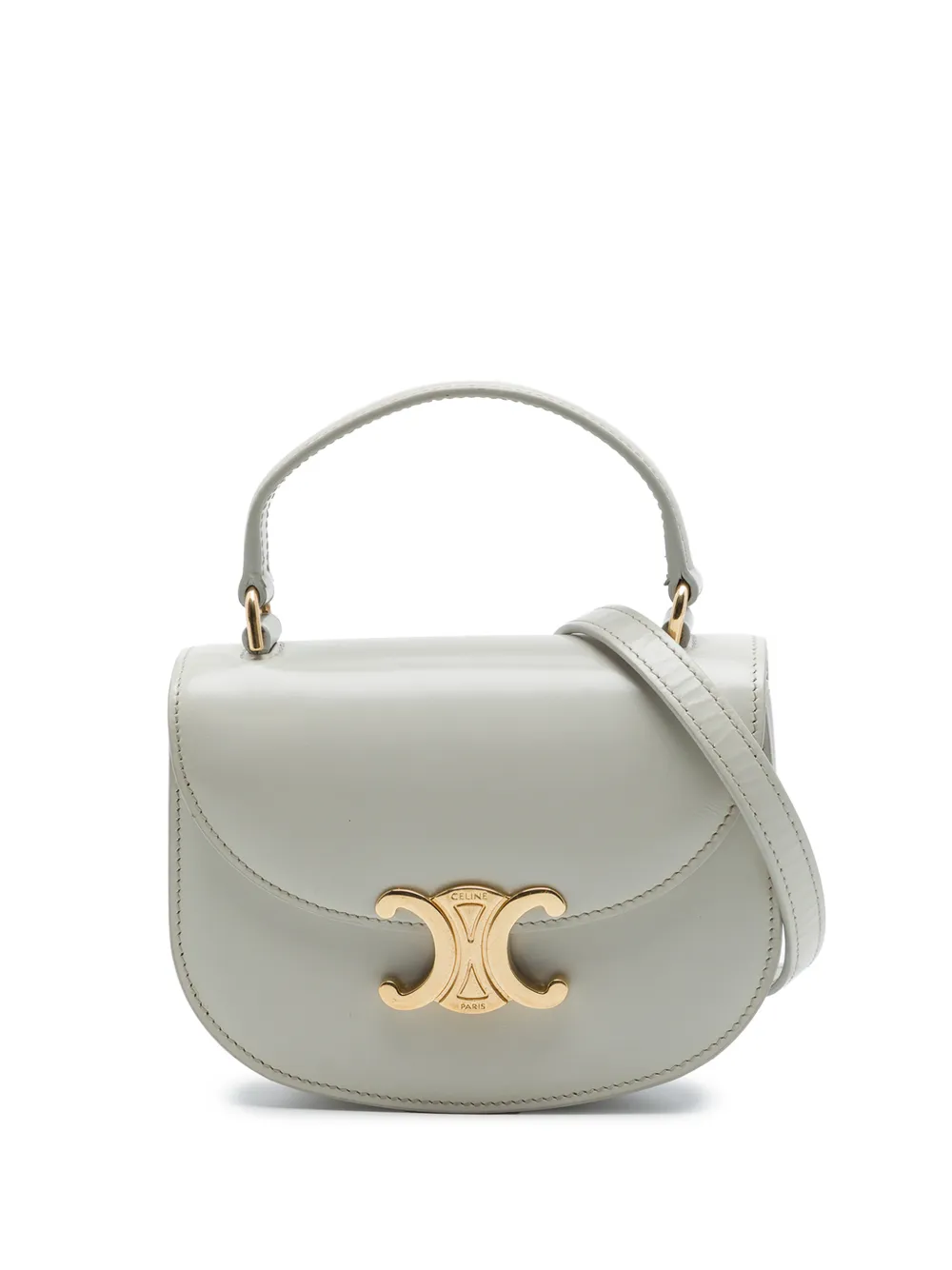 Pre-owned Celine 2023 Mini Shiny Calfskin Besace Clea Satchel In Grey