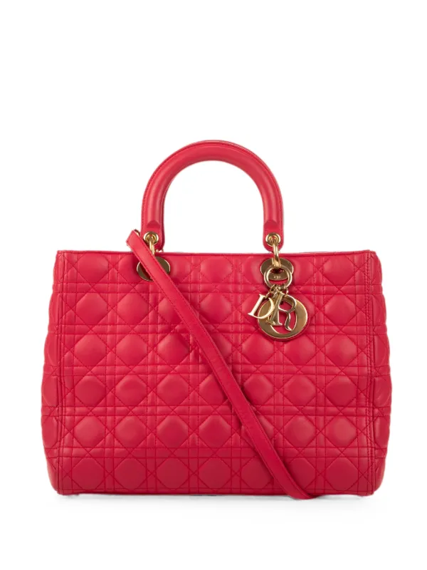 Dior Pre-owned GM Lady Dior Cannage Tote Bag in Pink