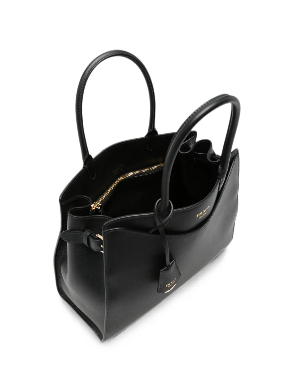 Prada Leren shopper met logoprint Zwart