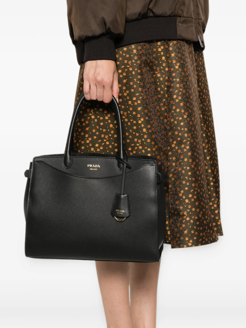 Prada Leren shopper met logoprint Zwart