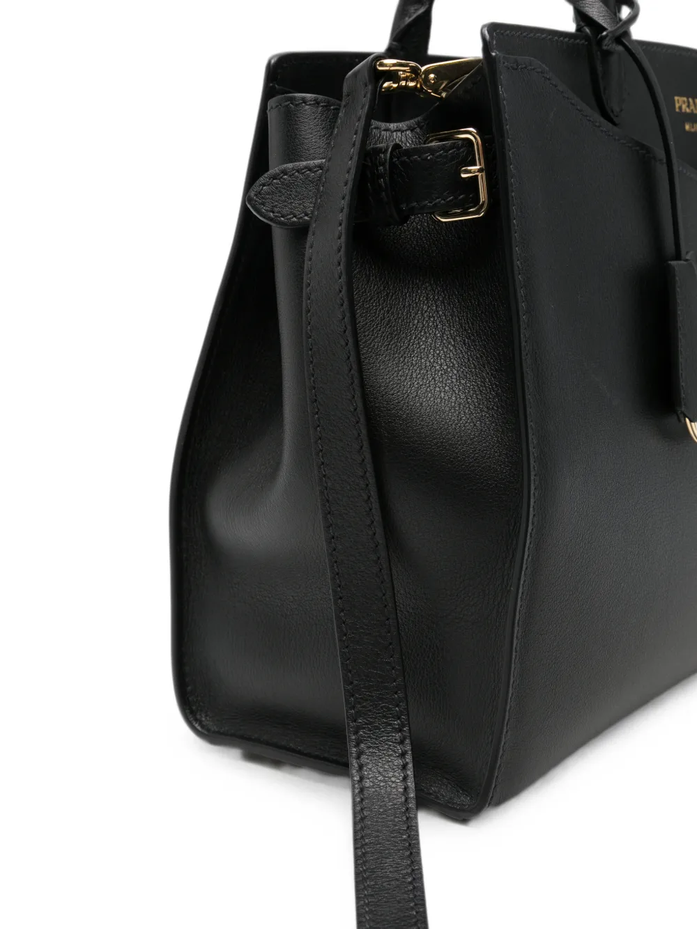 Prada Leren shopper met logoprint Zwart