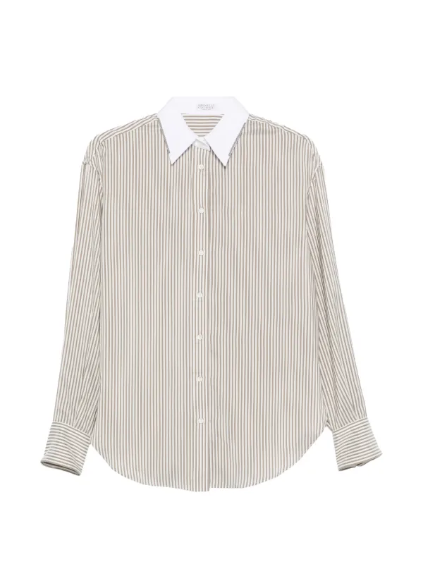 Brunello Cucinelli ストライプ シルクシャツ | ニュートラル
