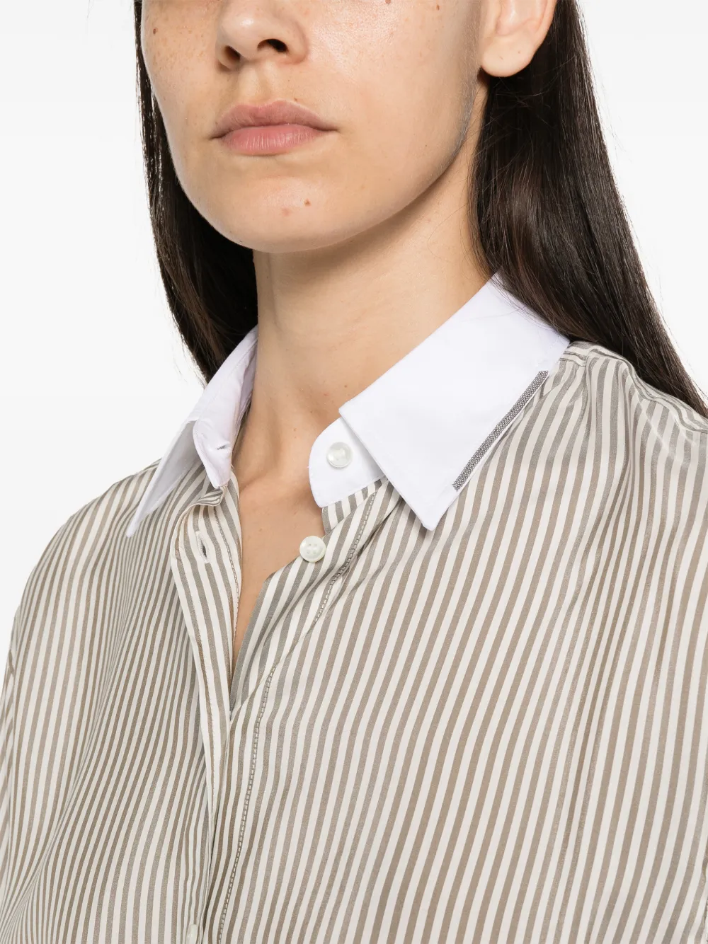 Brunello Cucinelli striped silk shirt Beige