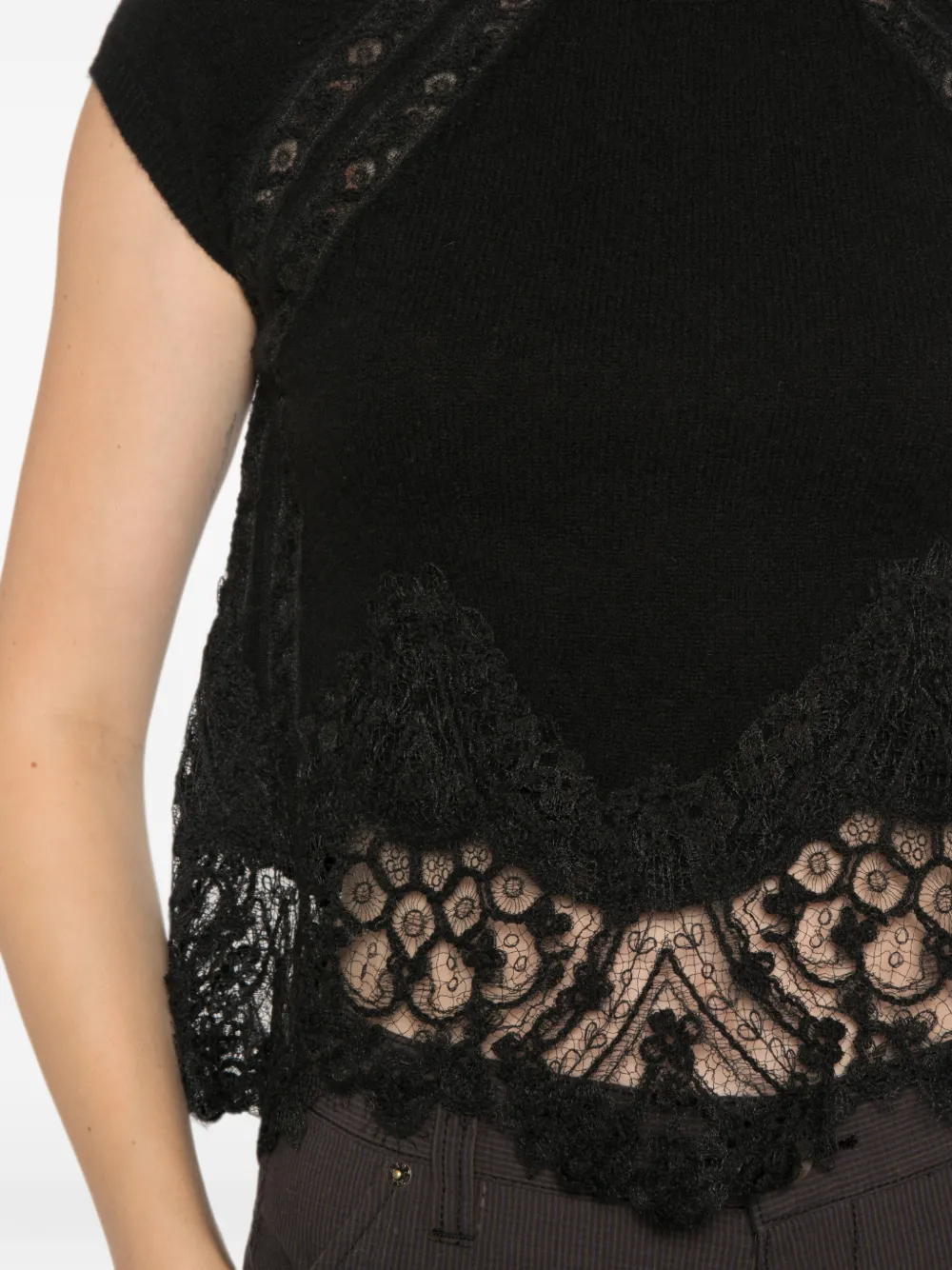 Ermanno Scervino Top met kapmouwen en kanten afwerking Zwart