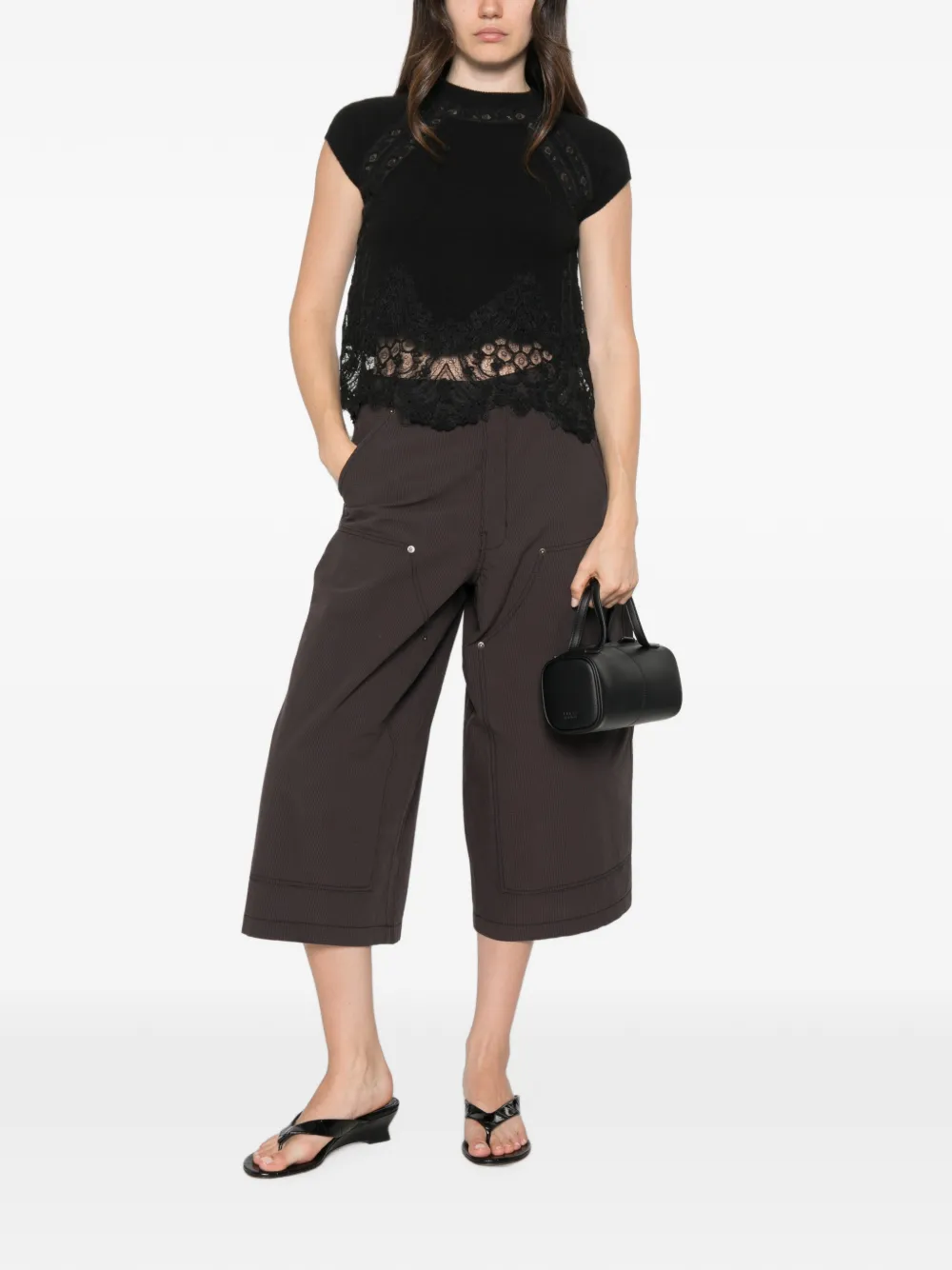Ermanno Scervino Top met kapmouwen en kanten afwerking Zwart