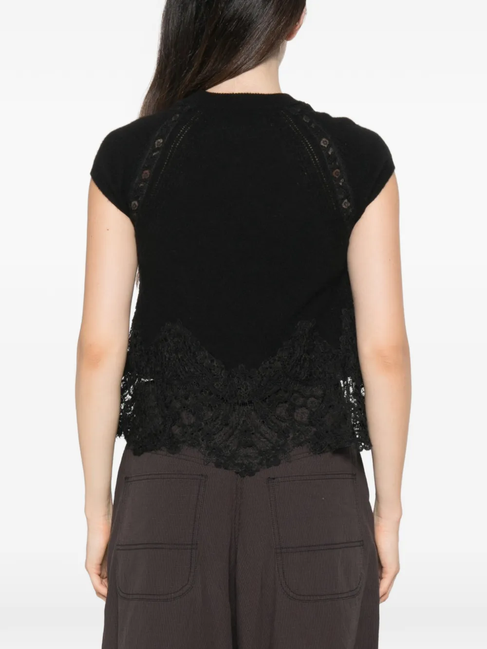 Ermanno Scervino Top met kapmouwen en kanten afwerking Zwart
